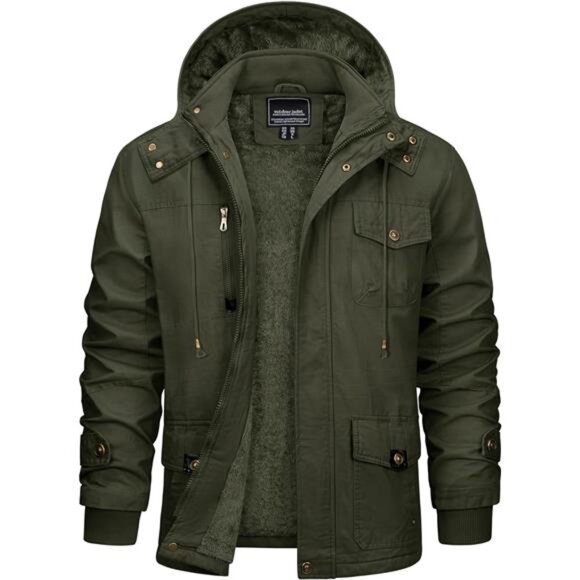 Men's Winter Casual Thicken Multi-Pocket Outwear Jacket Coat With Removable Hood
